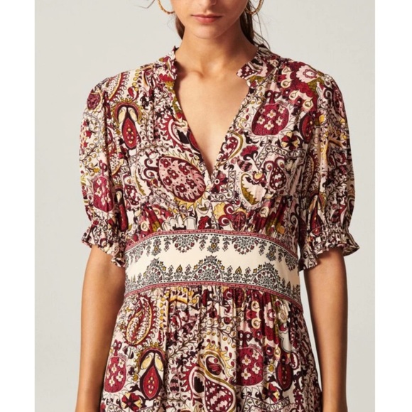 Ba&sh Zael Printed Midi Dress Size US 8 - Picture 3 of 14